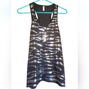Trendy Xhilaration Sz Small Black Tank Top with Zebra Print Silver Sequins